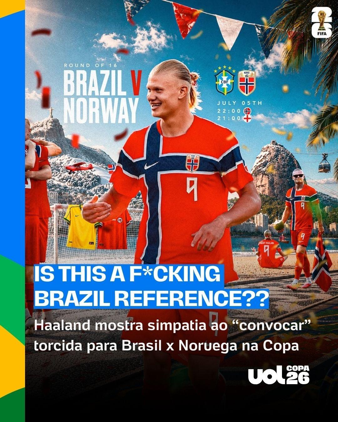 Haaland tenta se 'enturmar' e posta foto com referências brasileiras