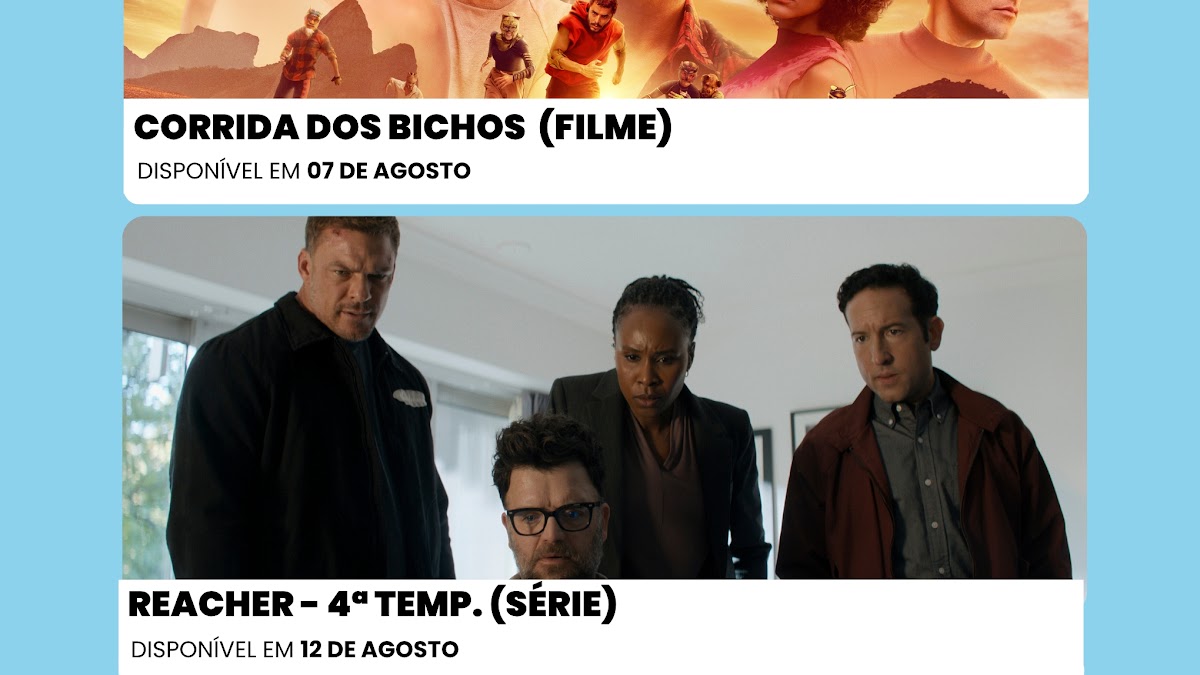 Agosto no Prime Video: Reacher, Sterling Point, Corrida dos Bichos e mais novidades chegam ao catálogo