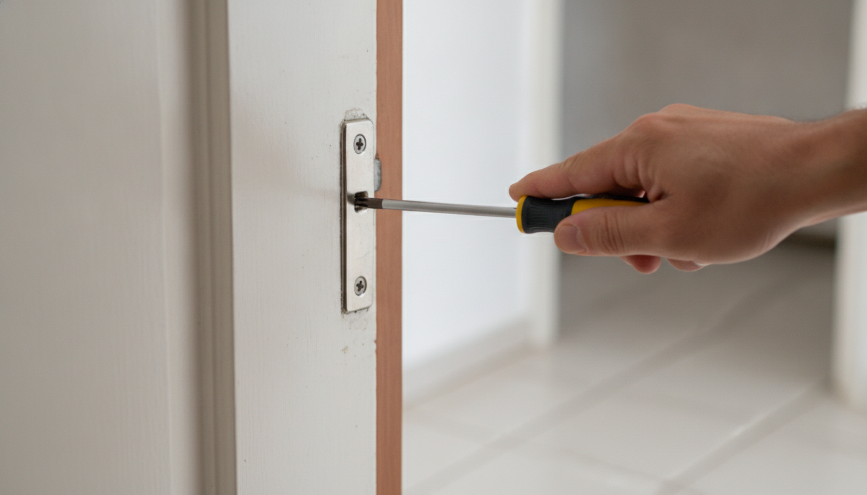 Porta raspando no chão tem conserto simples: o ajuste de dobradiça que qualquer um faz