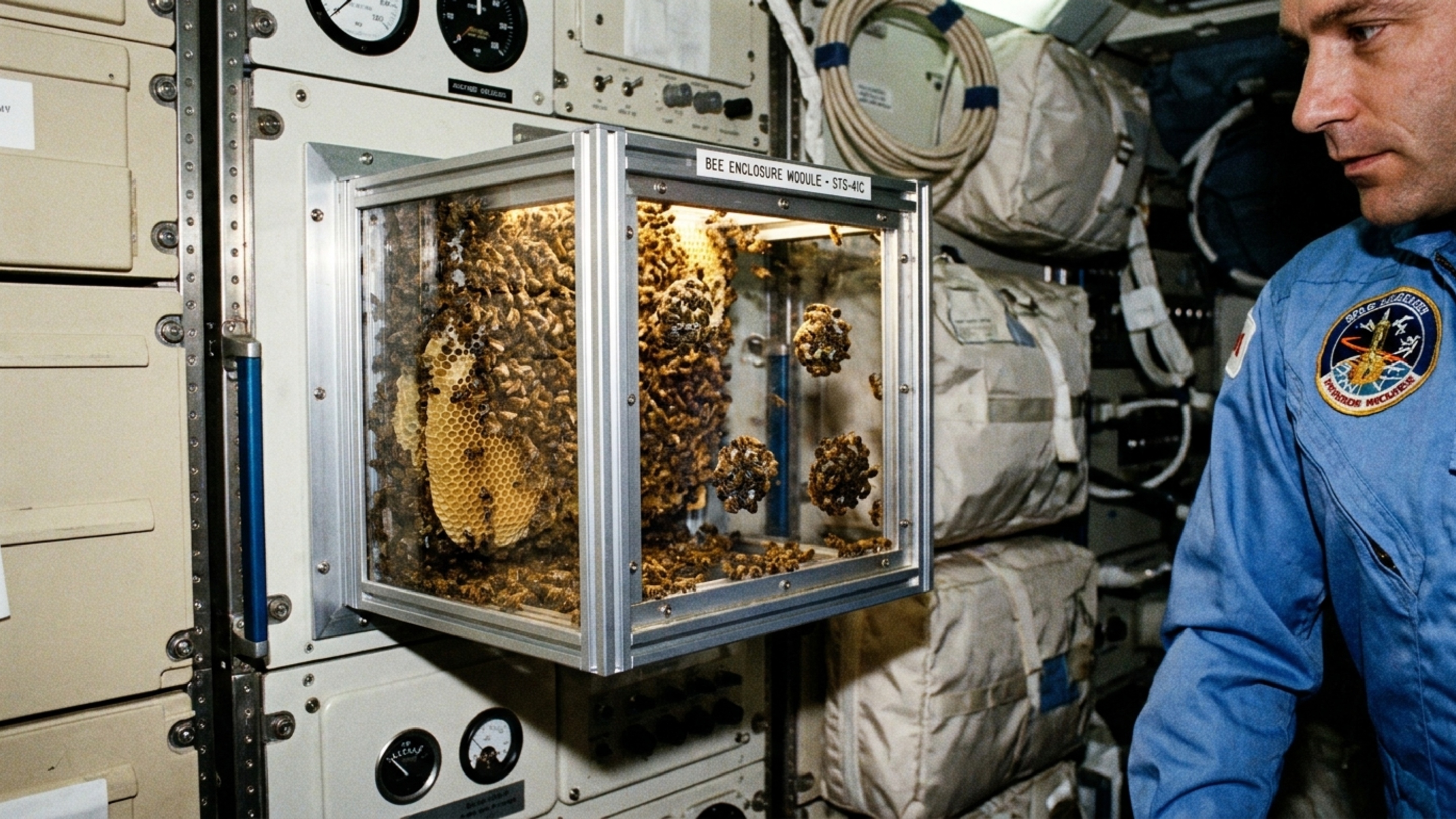 A NASA enviou cerca de 3.300 abelhas para o espaço para testar a construção de colmeias sem gravidade; a colônia construiu cerca de 200 cm2 de favo em apenas 7 dias de microgravidade
