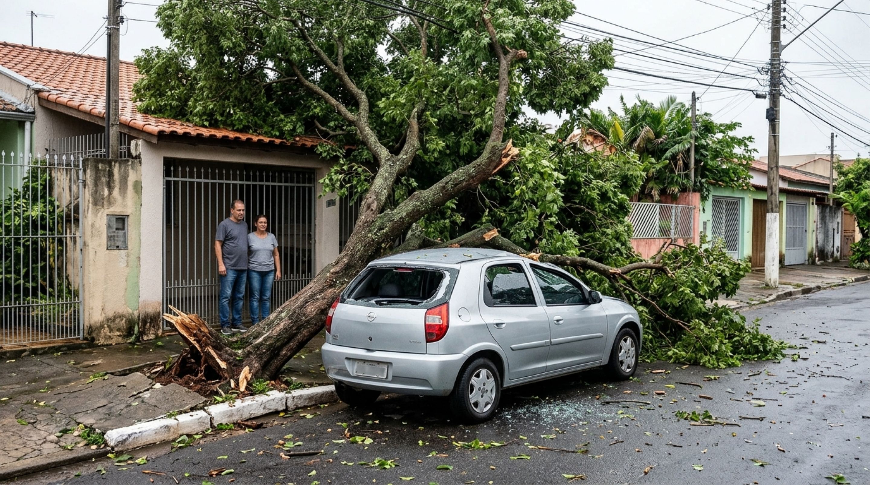Família deixa o carro estacionado regularmente em frente à própria casa, uma árvore da calçada cai durante a madrugada e destrói o teto do veículo, levando os proprietários a pedir indenização ao muni