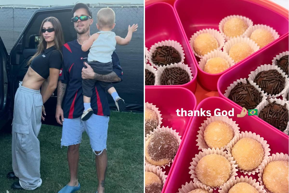 Neto de brasileira, filho de Hailey e Justin Bieber prova brigadeiro e beijinho pela primeira vez