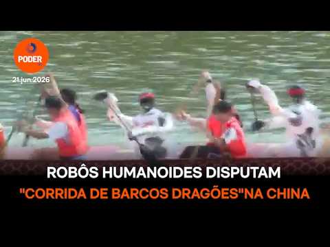 Robôs humanoides participam de “corrida de barcos dragões?