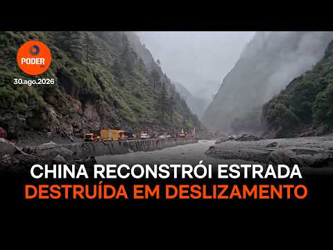 China reconstrói estrada destruída em deslizamento e inundação