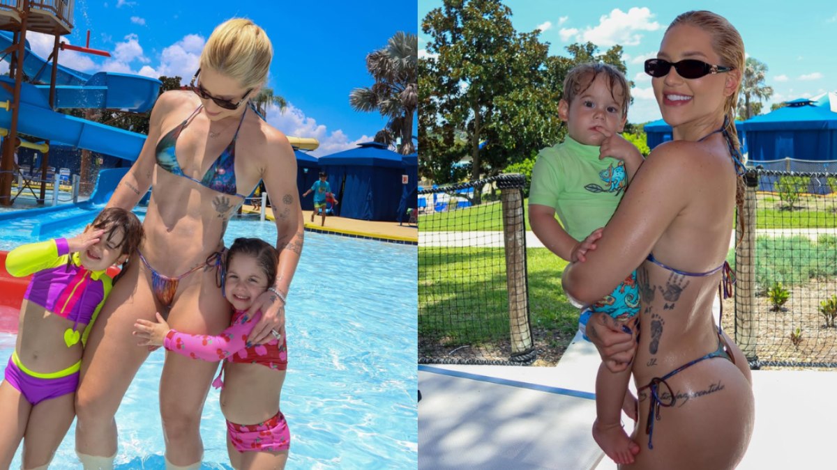 De biquíni, Virginia curte parque aquático com os filhos nos EUA