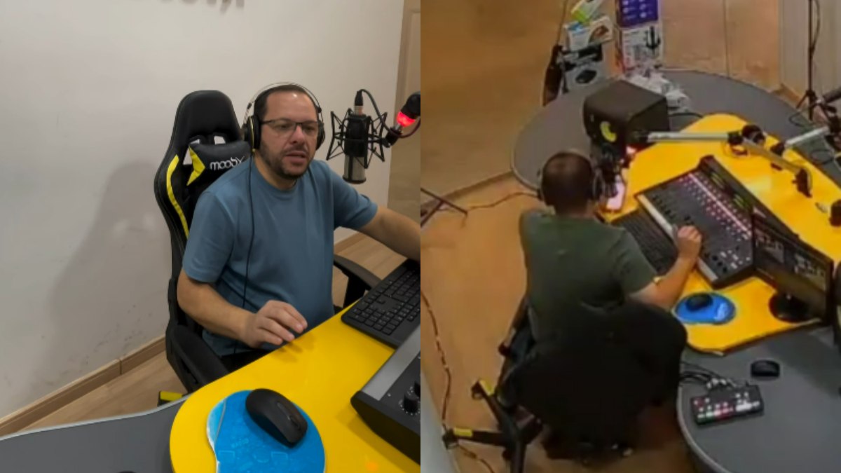Locutor cai de cadeira ao vivo em rádio e faz programa no chão