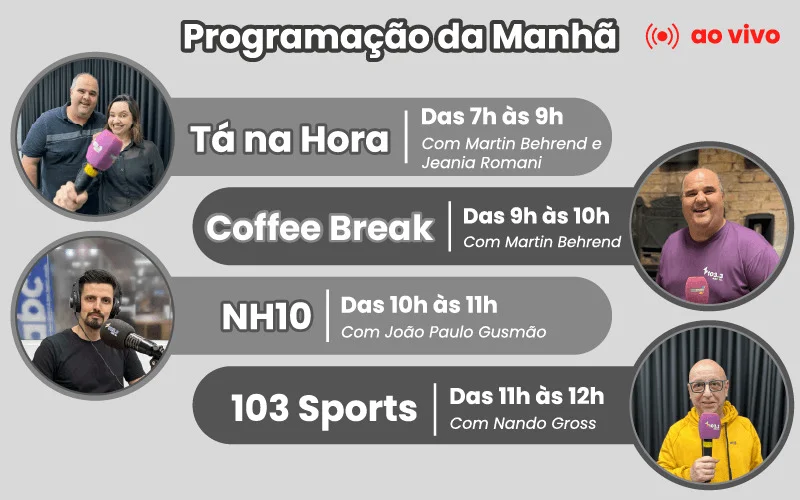 AO VIVO: Assista aos programas Tá na Hora, Coffee Break, NH10 e 103 Sports desta terça