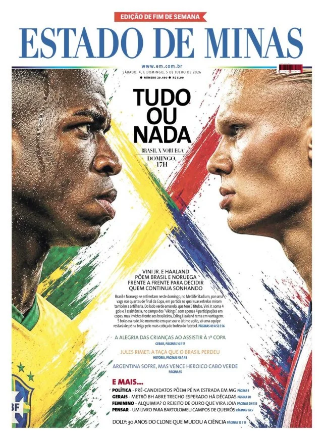 CONFIRA A CAPA DO ESTADO DE MINAS DO DIA 04/07/2026