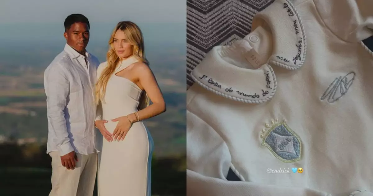 Grávida, Gabriely Miranda mostra roupinha de bebê personalizada para Endrick na Copa: 'Meu ídolo'