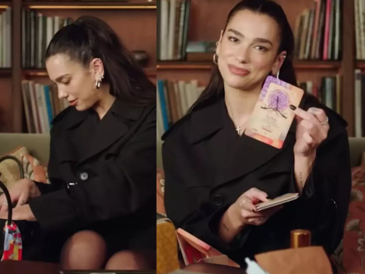 Dua Lipa tem uma bolsa nada básica: hoje aos 31 anos, diva pop carrega molho de pimenta, cartas de tarô, livros e até canudos para cantar; veja +30 itens inusitados