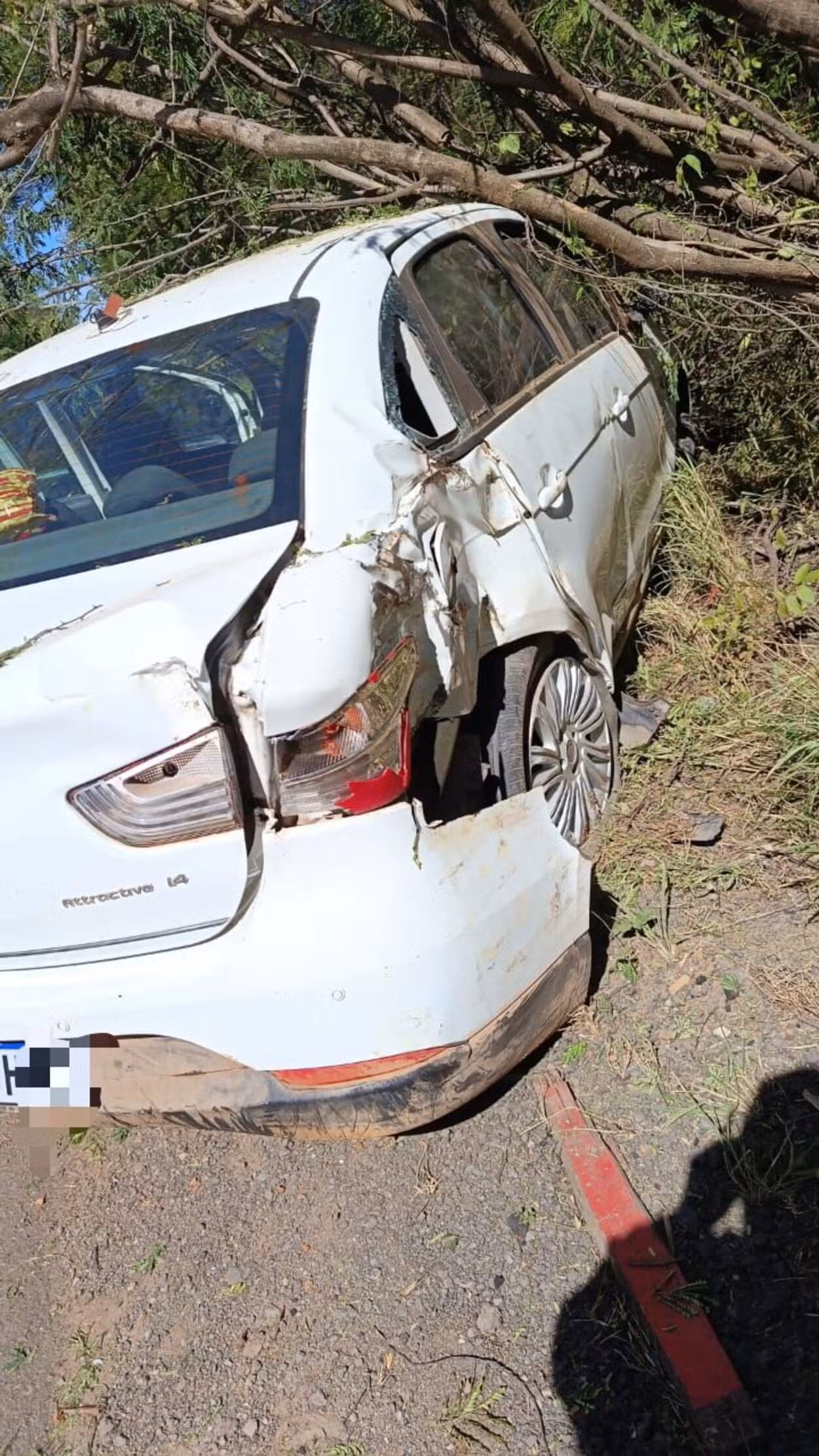 Motorista de carro perde controle da direção ao passar por lombada e bate em moto e árvore na MGC