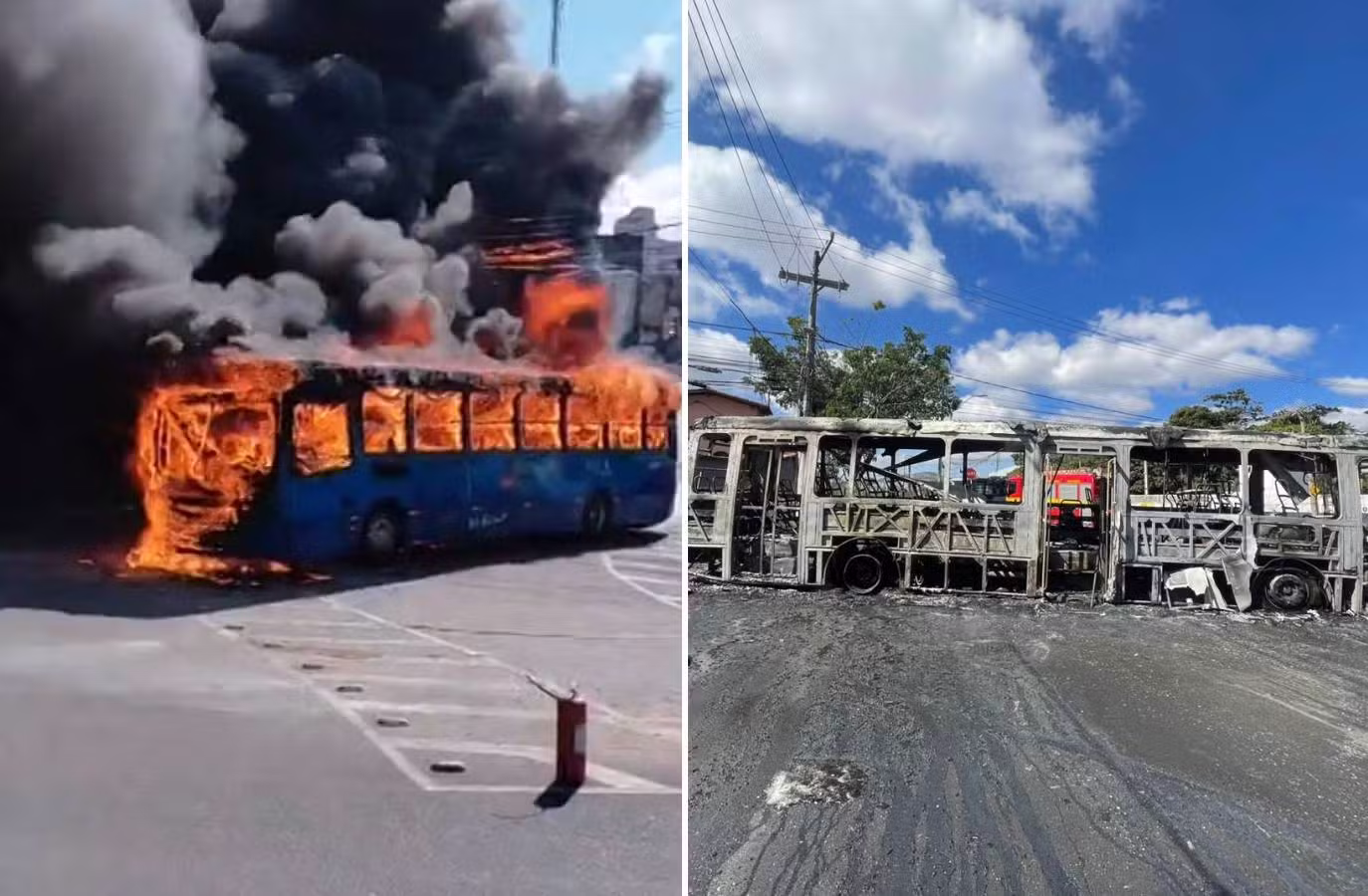 Ônibus fica destruído após pegar fogo em BH; vídeo mostra incêndio