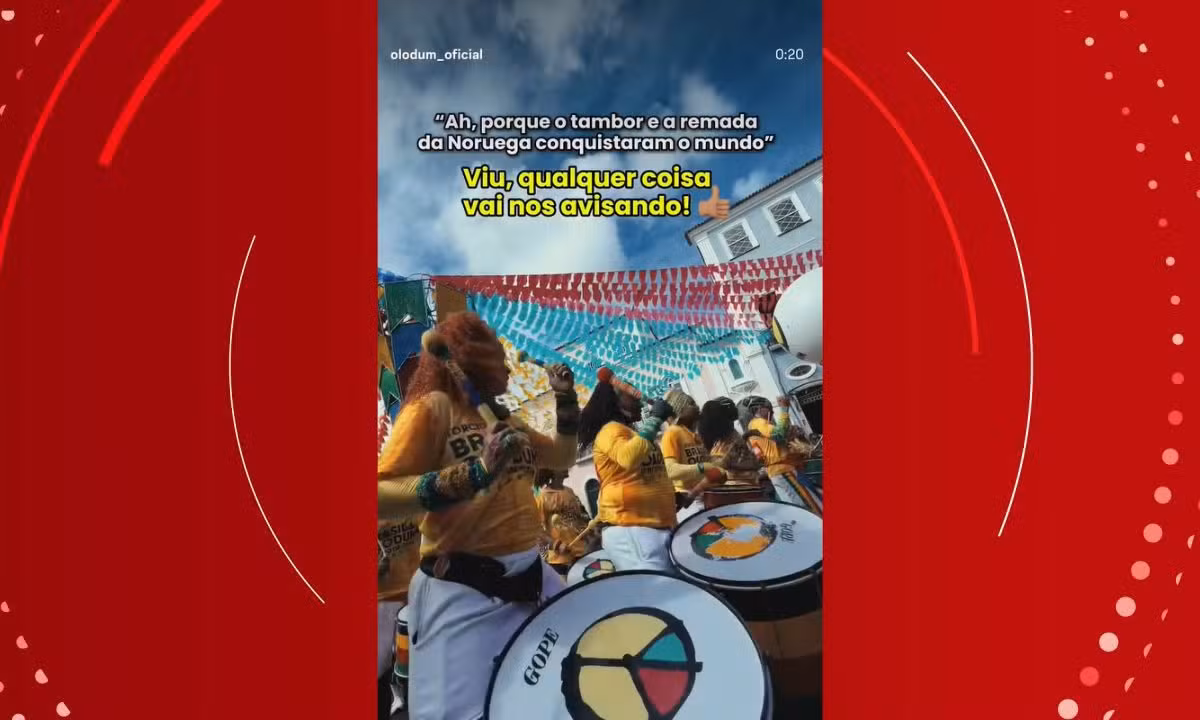 'Remada viking': Olodum brinca com comemoração da torcida norueguesa antes de partida decisiva contra o Brasil na Copa