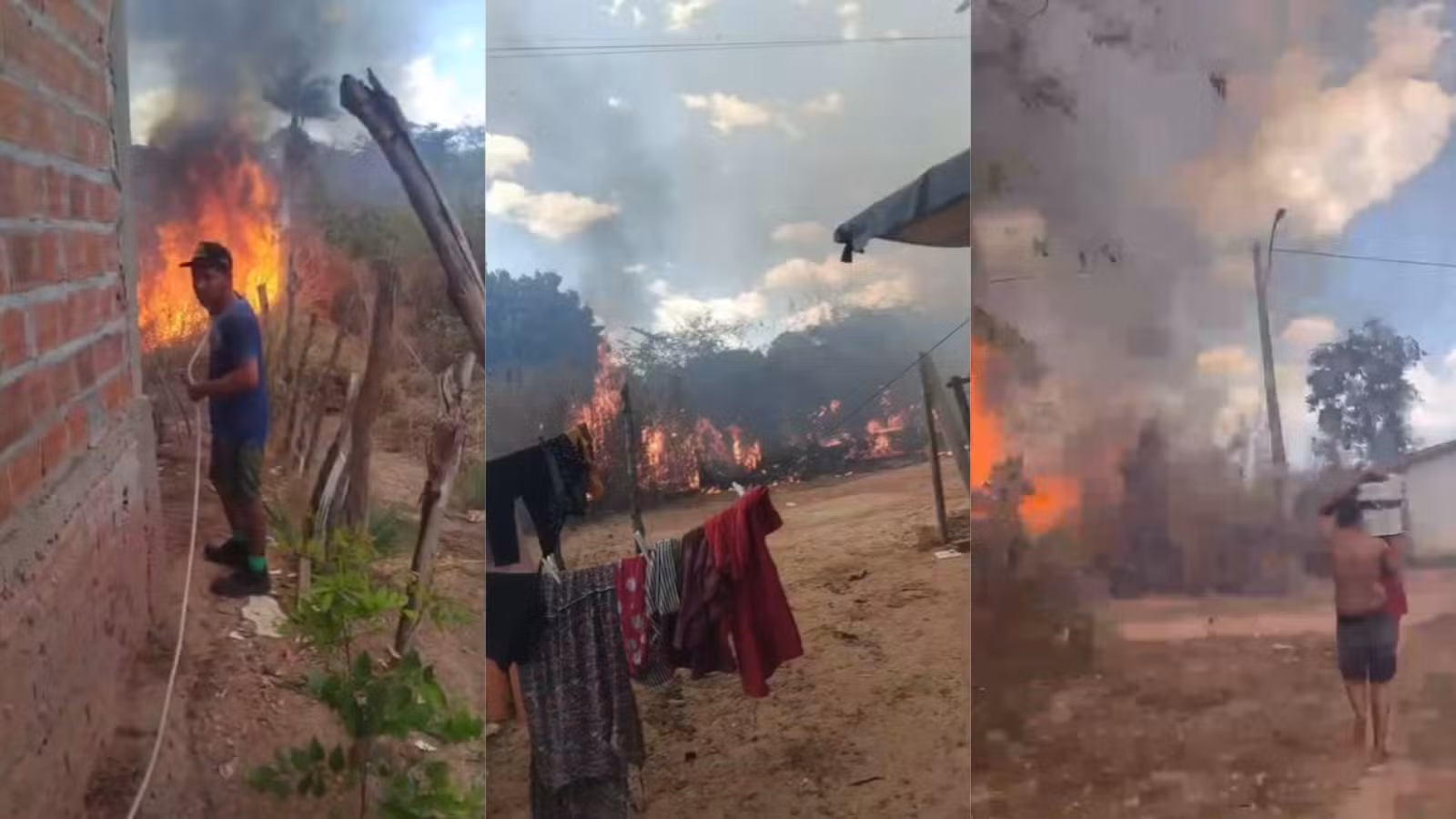 VÍDEO: Incêndio ameaça casas em Teresina e moradores usam mangueira e baldes de água para conter fogo