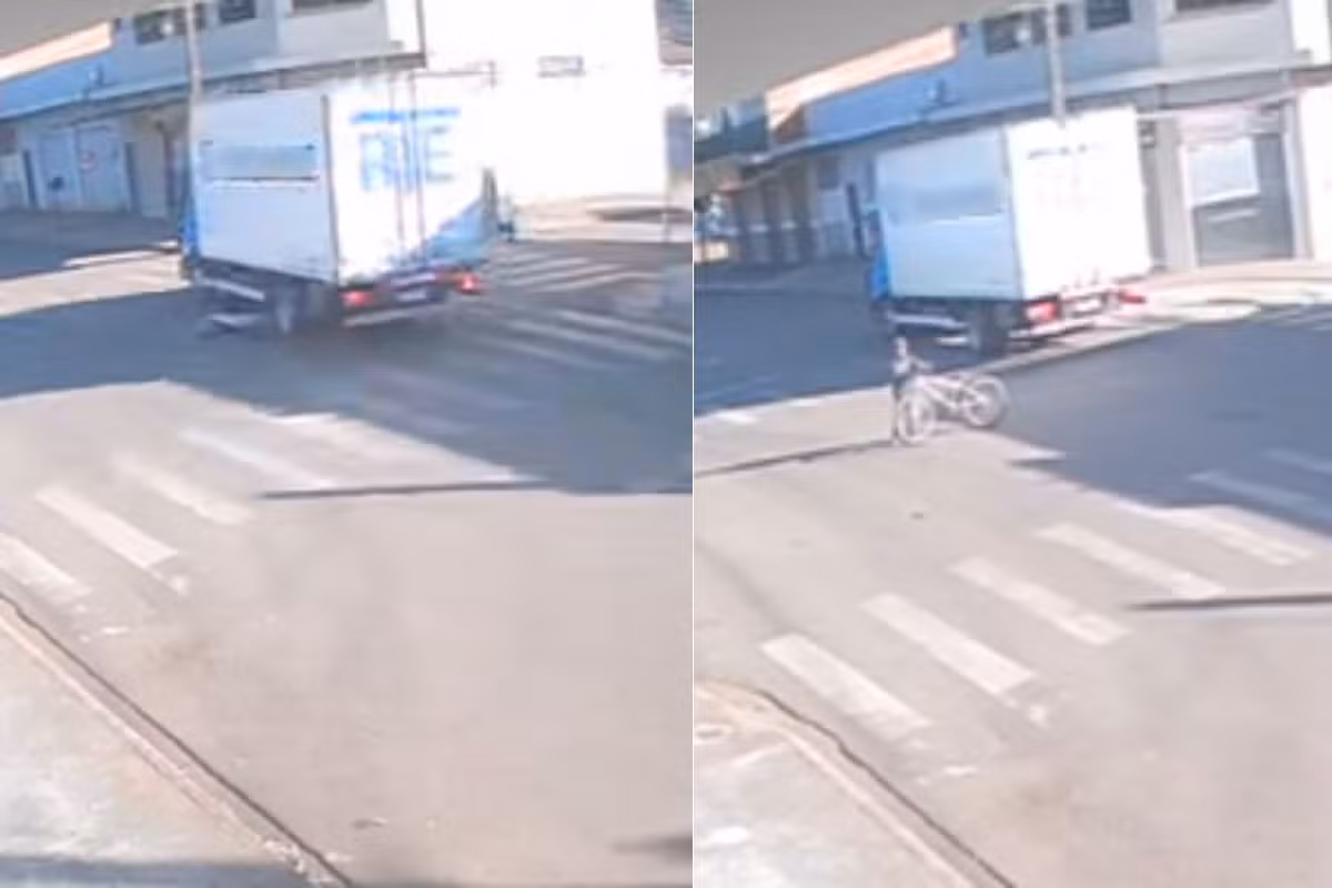 VÍDEO: criança escapa por pouco de ser atropelada por caminhão, no Paraná