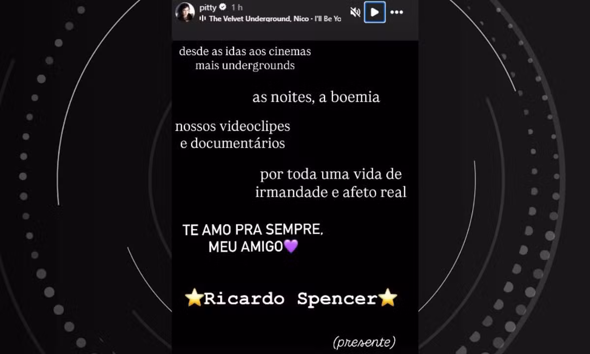 Pitty relembra amizade e homenageia Ricardo Spencer após morte do cineasta; veja repercussão