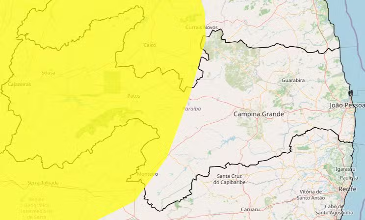 Inmet emite alerta de baixa umidade para mais de 100 cidades da Paraíba; veja a lista