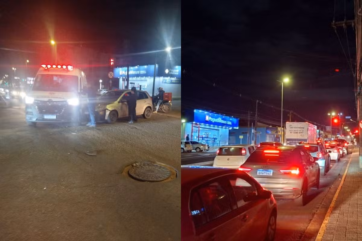 Acidente entre carro e ambulância provoca congestionamento em avenida de Campo Grande