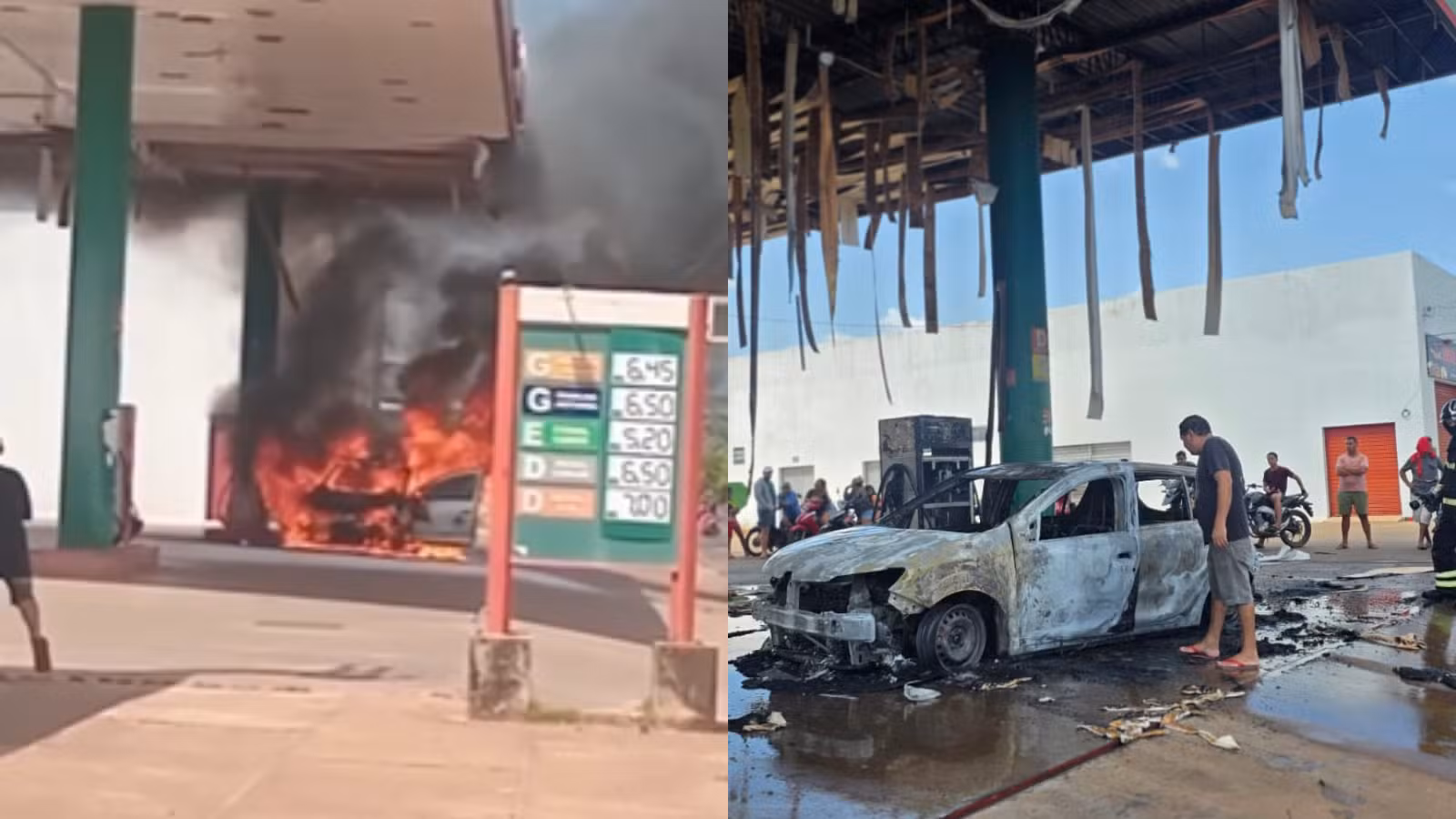 Carro pega fogo a 1 metro de bomba de combustível e destrói estrutura de posto no PI