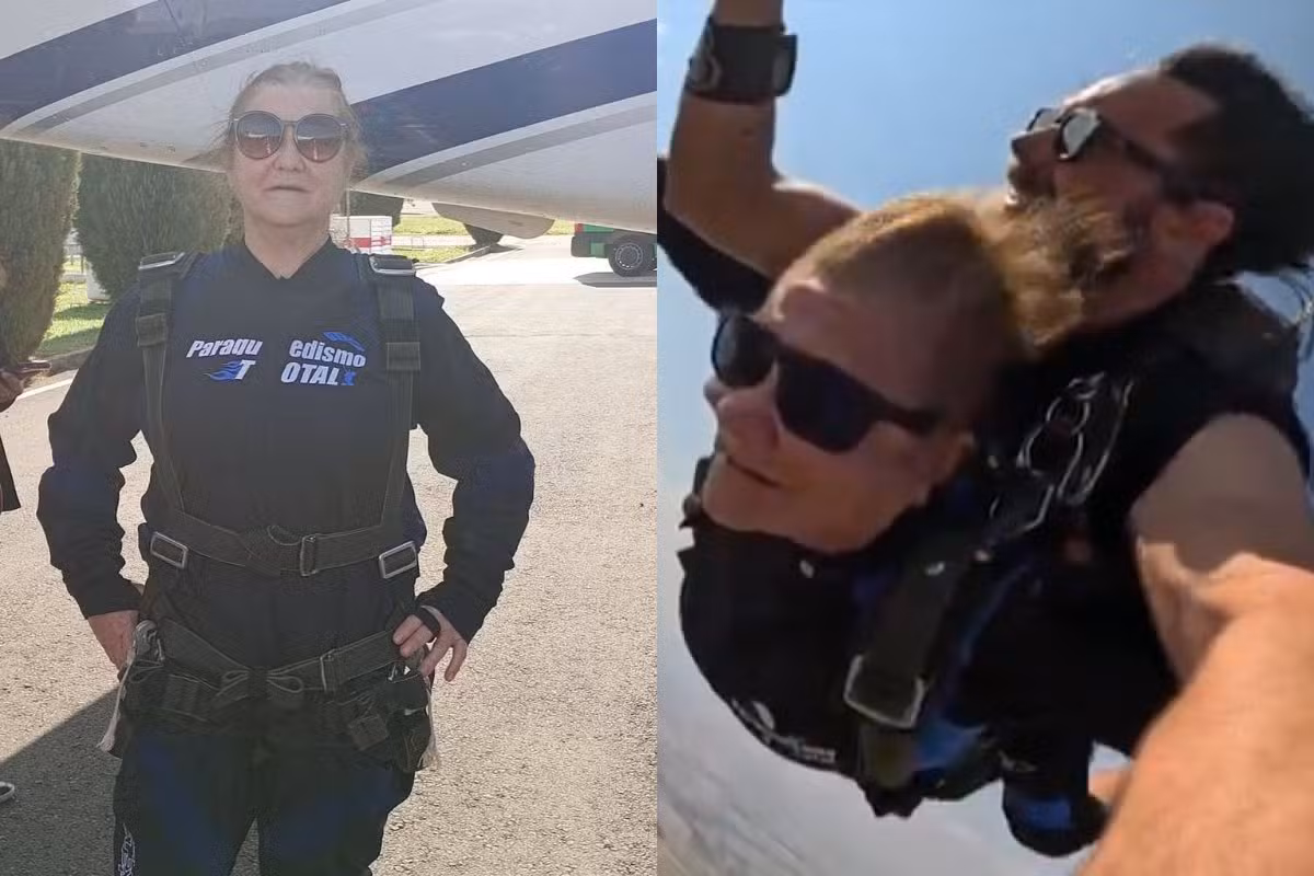 Aos 67 anos, aposentada realiza sonho e pula de paraquedas a quase 2 mil metros de altitude no Paraná: 'Nunca é tarde'