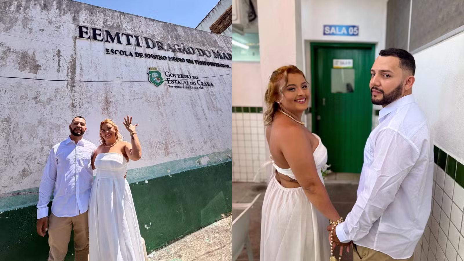Casal que se conheceu no ensino médio, há 17 anos, faz ensaio de casamento em escola de Fortaleza