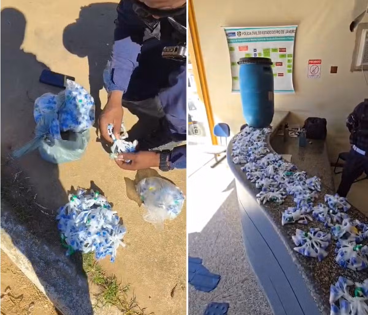 Cerca de 600 pinos de cocaína escondidos em tonel enterrado são encontrados pela PM em Natividade