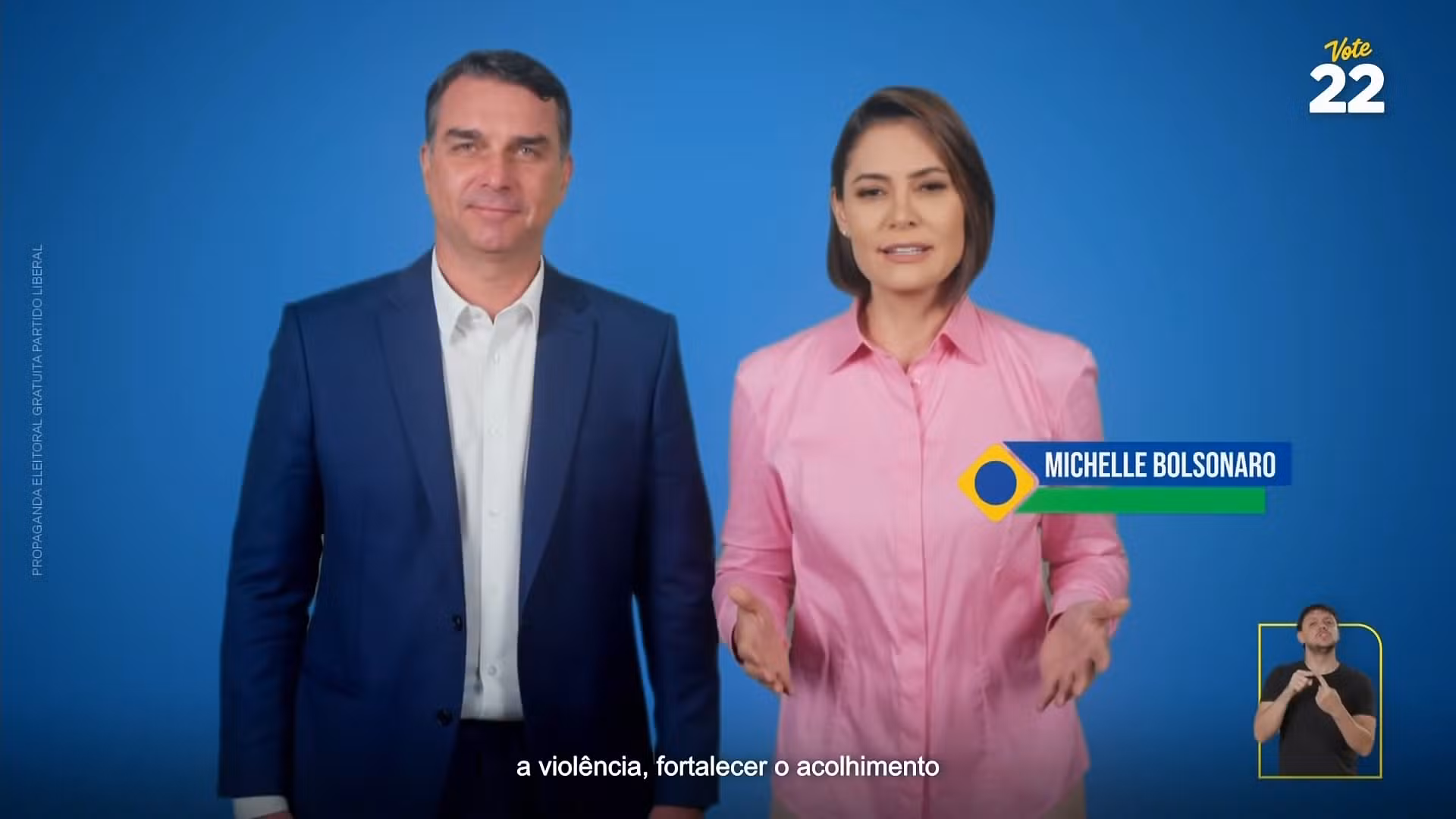 Flávio Bolsonaro e Michelle aparecem juntos em propaganda eleitoral