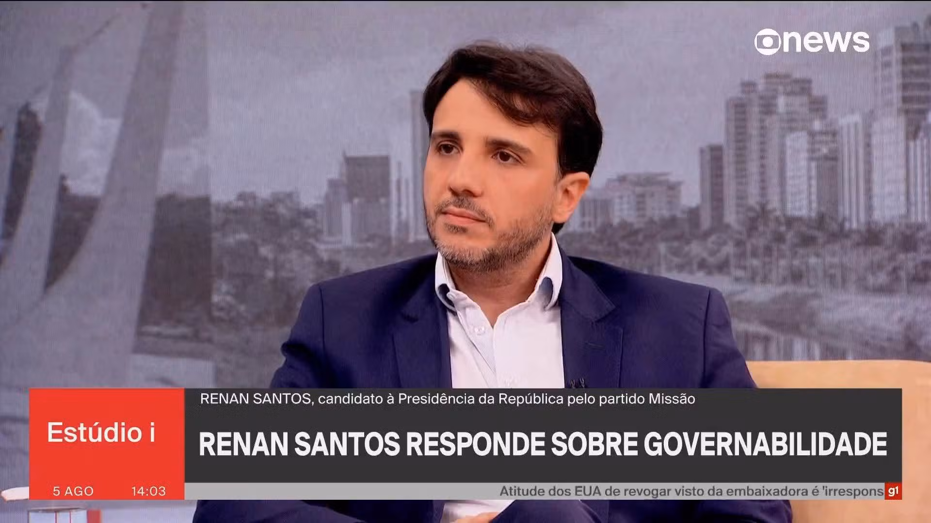 Eleições 2026: g1 e GloboNews entrevistam Renan Santos, candidato do Missão à Presidência