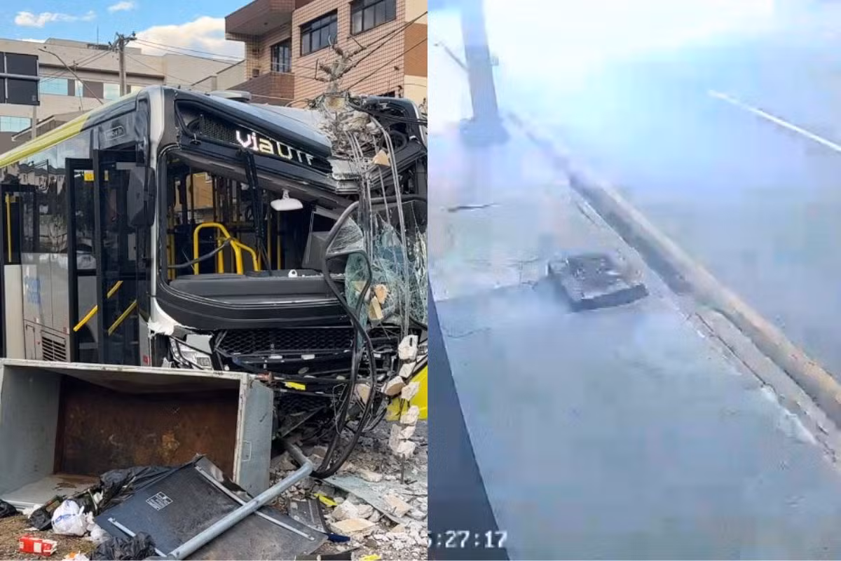 VÍDEO: Motorista passa mal e bate ônibus com passageiros em poste, no Paraná
