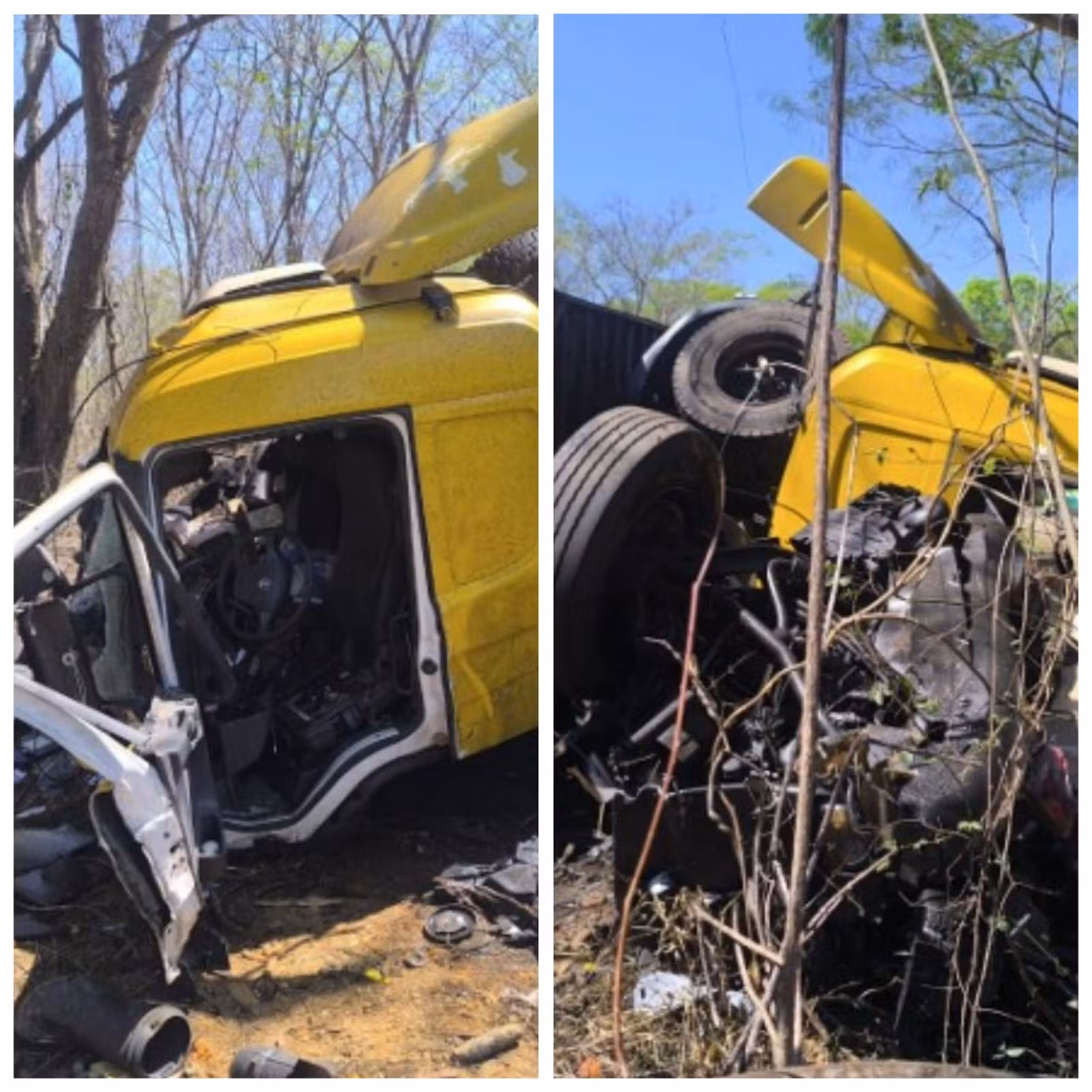 Motorista de carreta dorme ao volante, atinge lateral de outra carreta, sai da pista e bate em árvore na BR