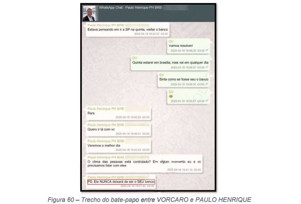 Master 'NUNCA deixará de ser o SEU banco', disse ex-presidente do BRB a Vorcaro, segundo relatório da PF