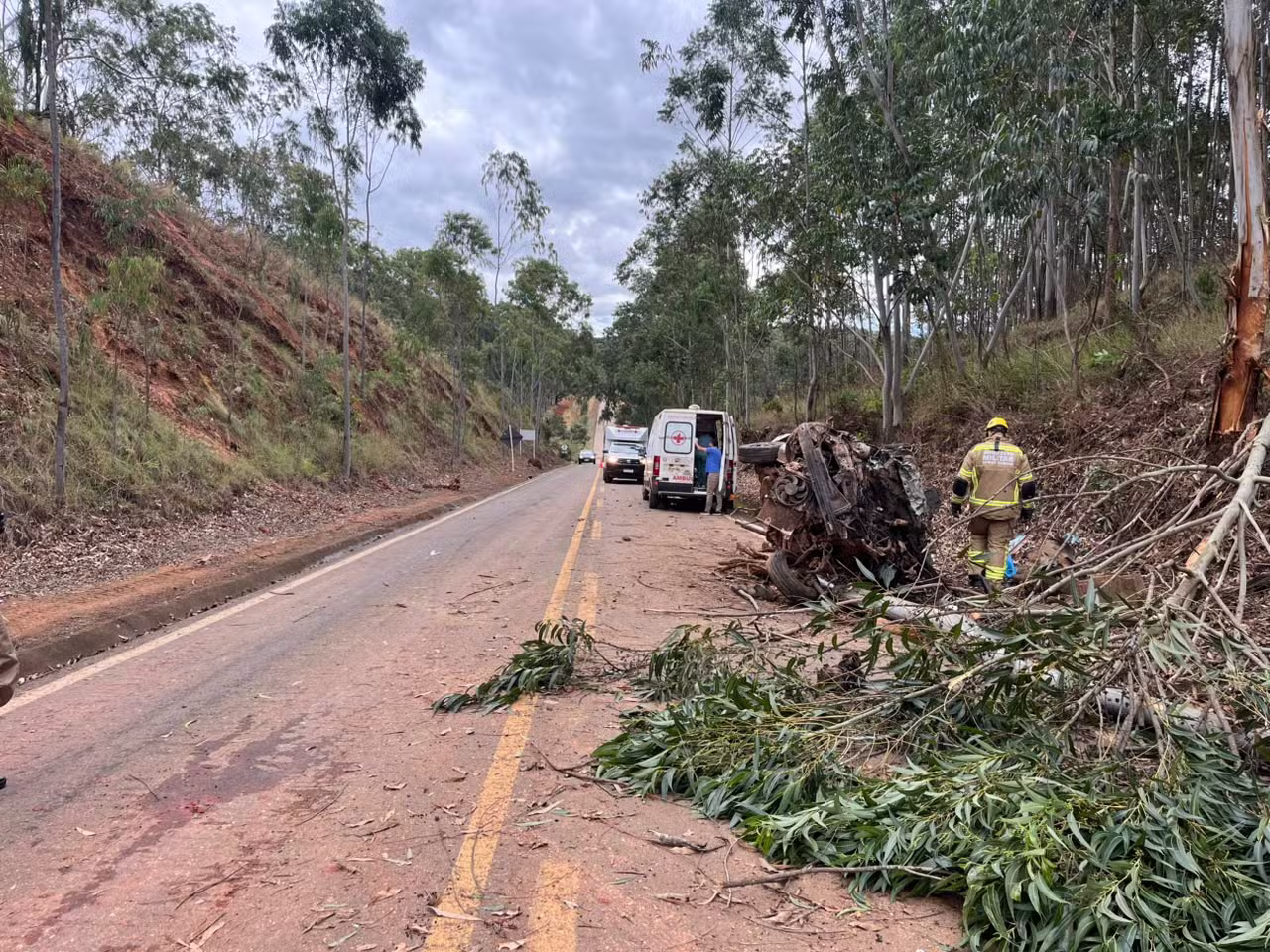 Motorista fica gravemente ferido após carro bater em árvore e capotar em MG