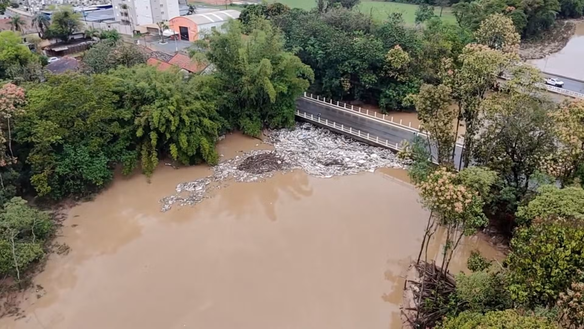 Barreira de lixo se forma no Rio Capivari após forte chuva em Monte Mor