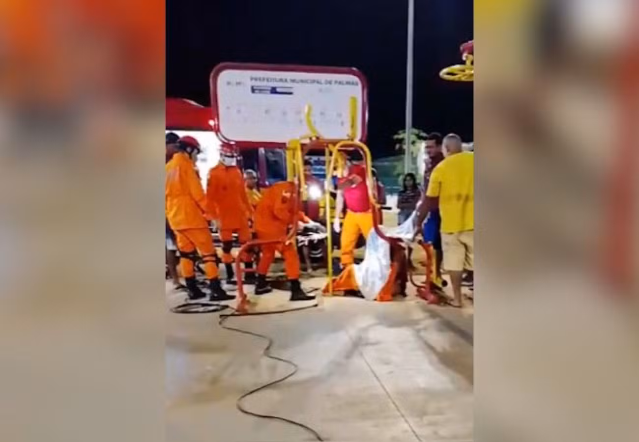 Criança fica com pé preso em parafuso de academia ao ar livre e bombeiros desmontam equipamento em Palmas