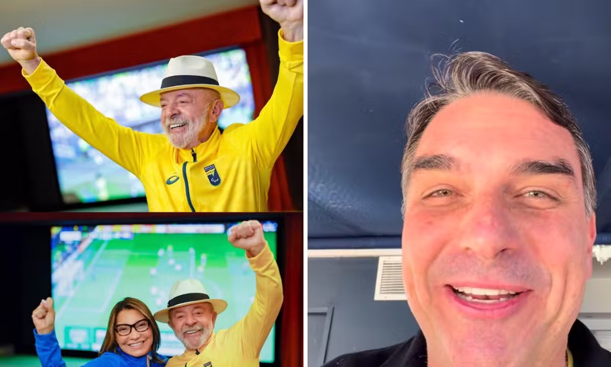 Presidenciáveis celebram vitória do Brasil; Flávio Bolsonaro usa número de Martinelli e Lula posa com Janja