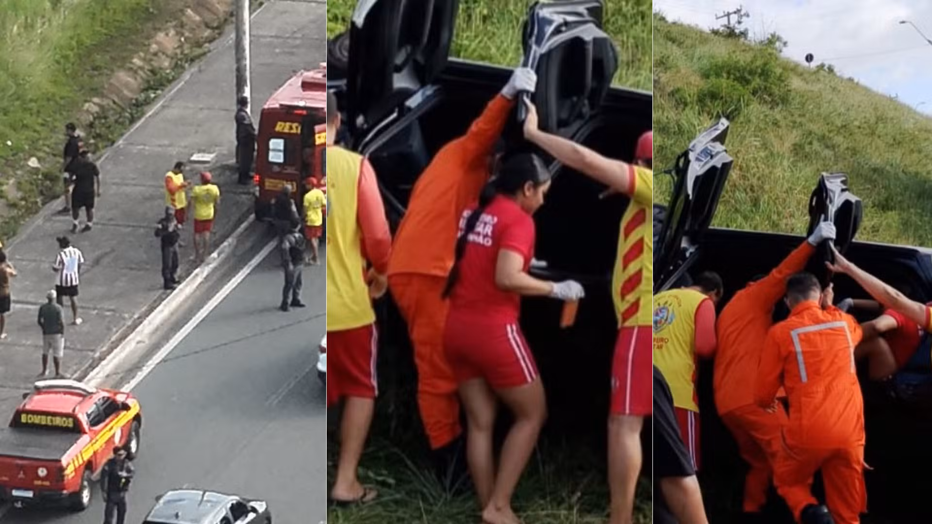 Motorista é socorrida após carro sair da pista e cair em ribanceira na Avenida Litorânea, em São Luís