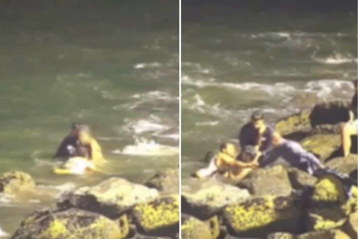 Vídeo mostra PM entrando no mar de farda para resgatar homem em SP