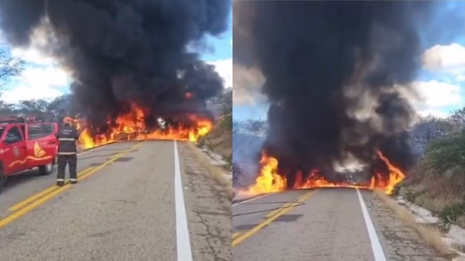Duas pessoas morrem carbonizadas após colisão entre caminhão e carro na mesma rodovia em que ônibus tombou com time de basquete