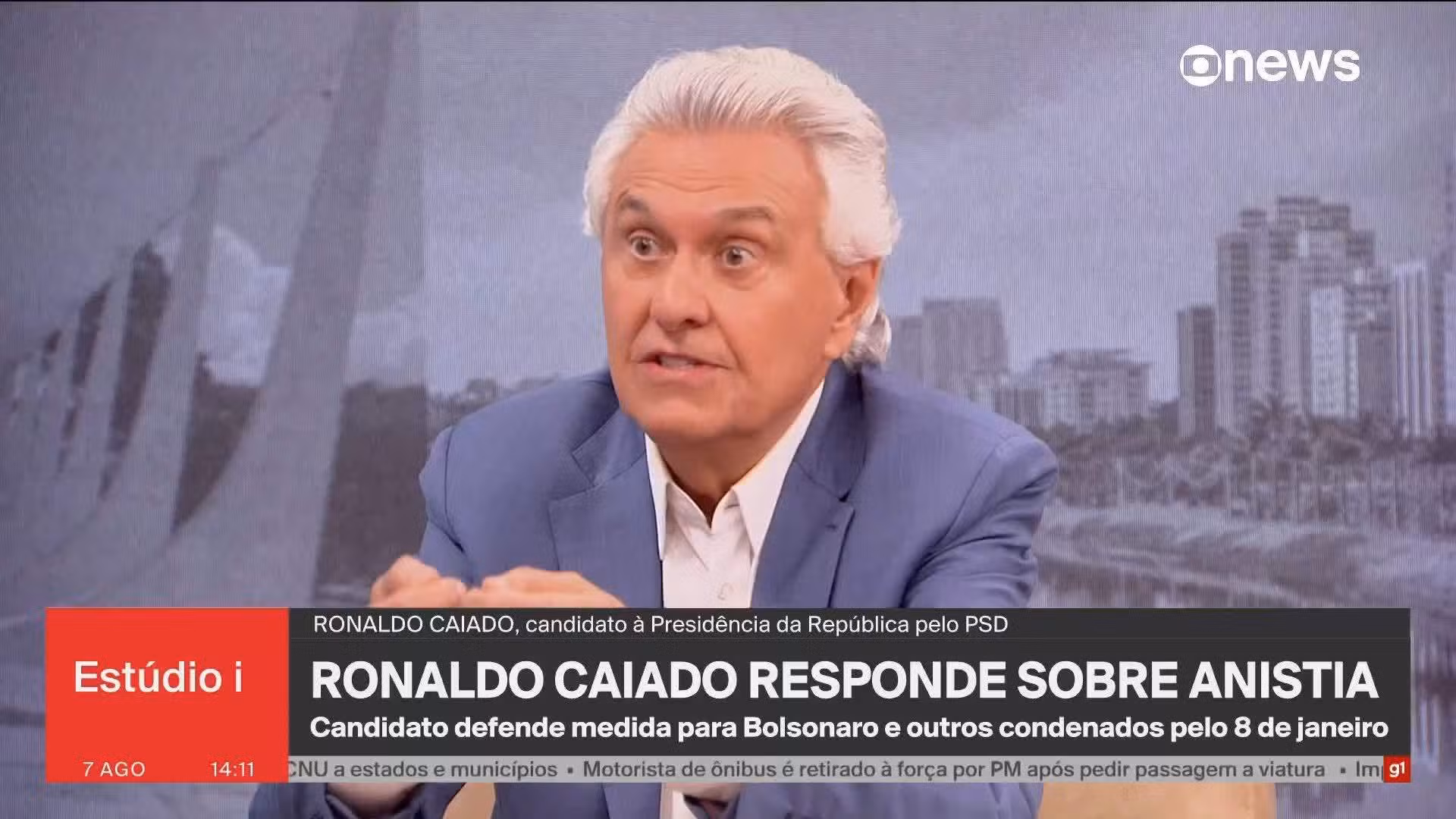 Eleições 2026: g1 e GloboNews entrevistam Ronaldo Caiado, candidato à Presidência pelo PSD