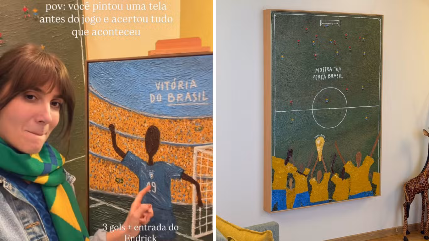 Artista de SC pinta telas antes dos jogos do Brasil e crava todos os resultados: 'A vida imita a arte'