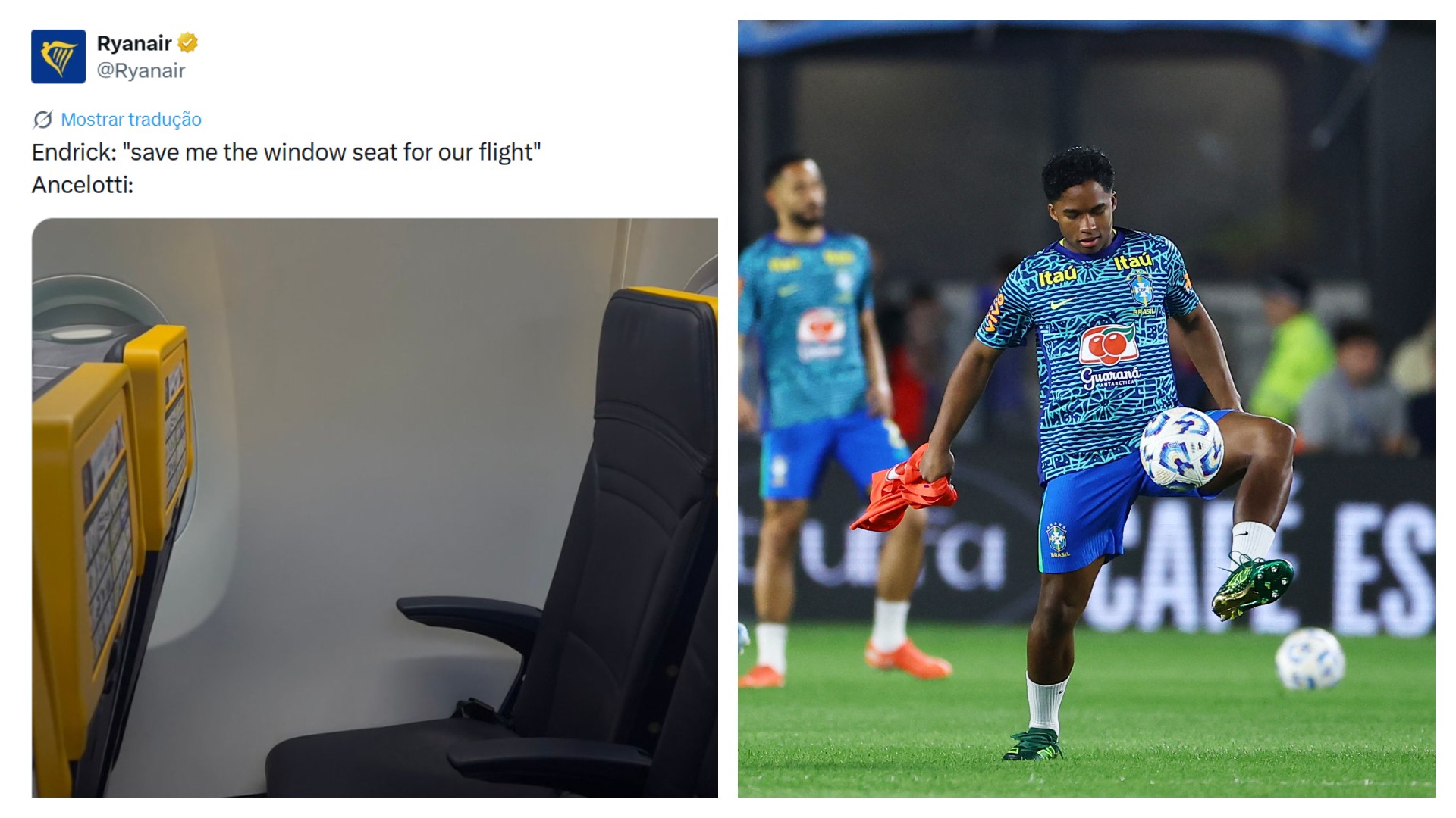 Companhia aérea entra na brincadeira e publica meme sobre Endrick e Ancelotti
