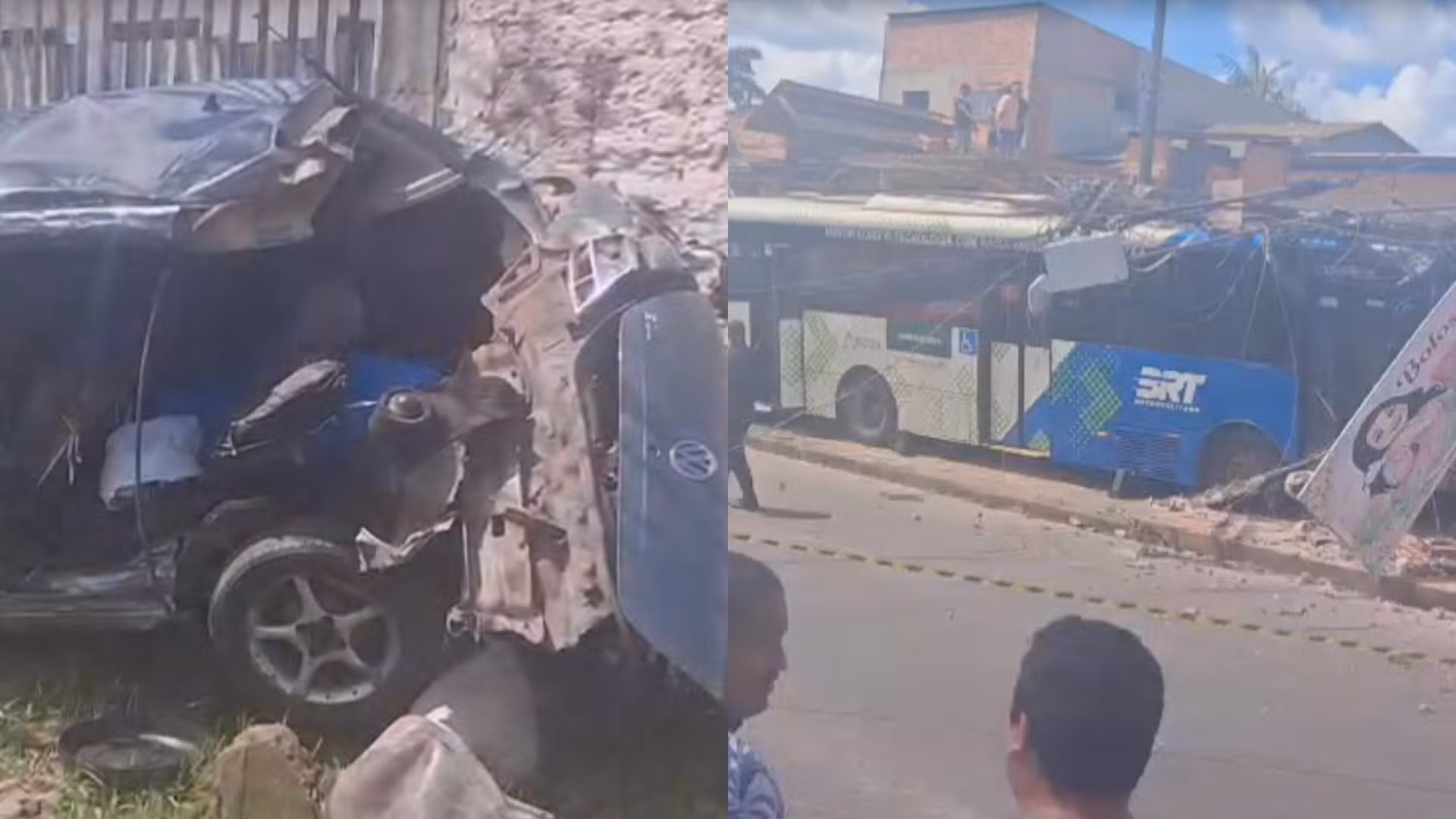 Ônibus do BRT invade calçada e atinge imóveis após colidir com carro e moto em Ananindeua