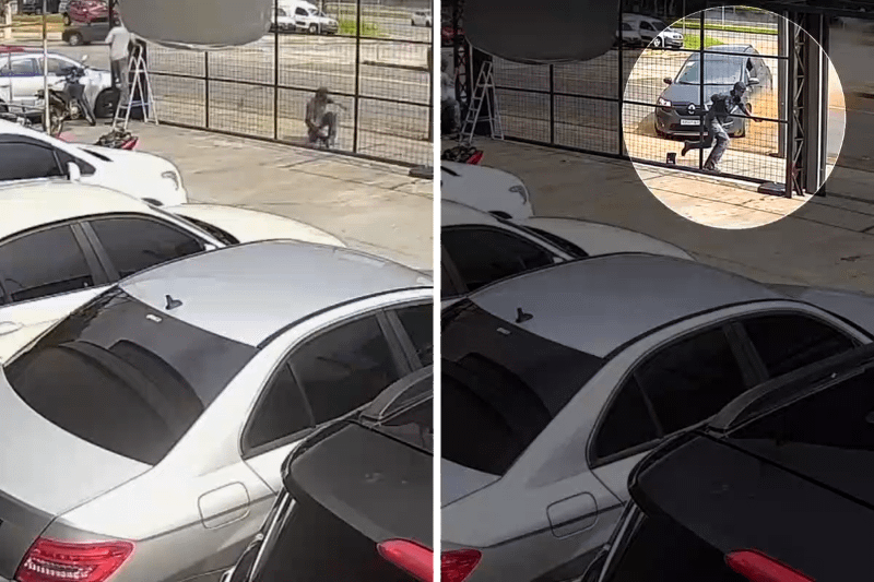 Homem se levanta um segundo antes de ser atropelado por carro desgovernado no interior de SP; VÍDEO