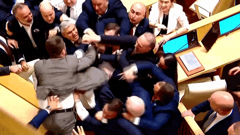 VÍDEO: Deputados trocam socos durante sessão no Parlamento da Geórgia