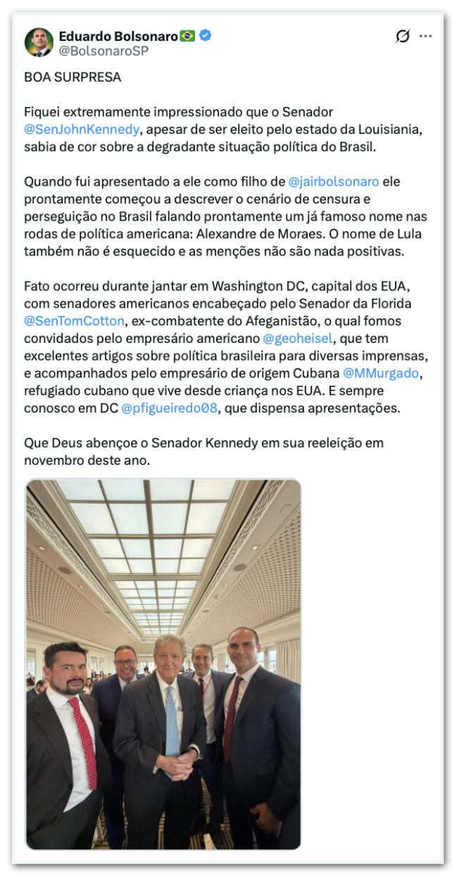 Eduardo Bolsonaro se encontra com senadores dos EUA