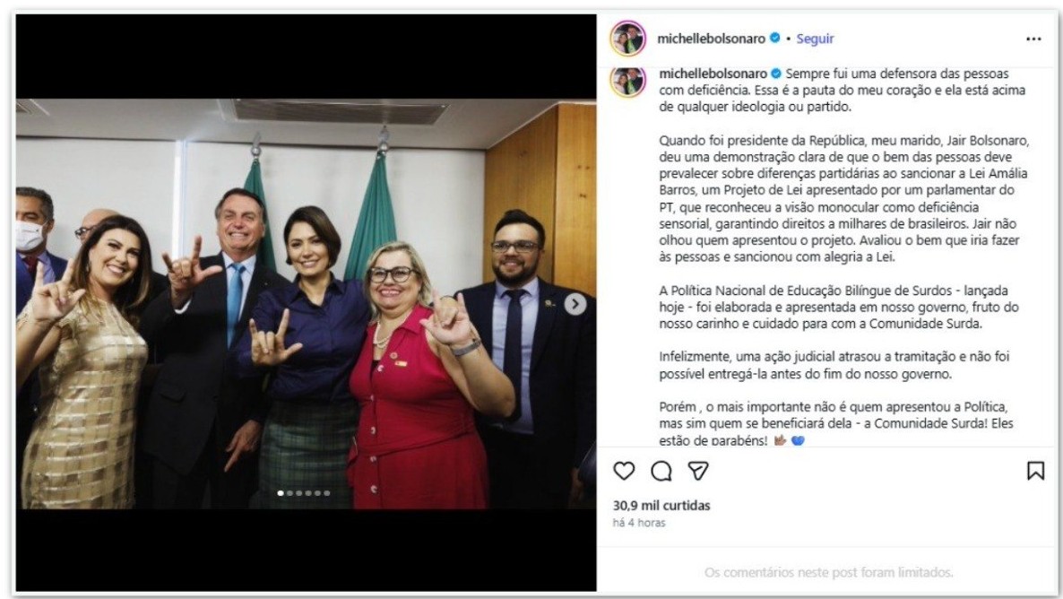 Michelle diz que pauta de surdos está acima de ideologia