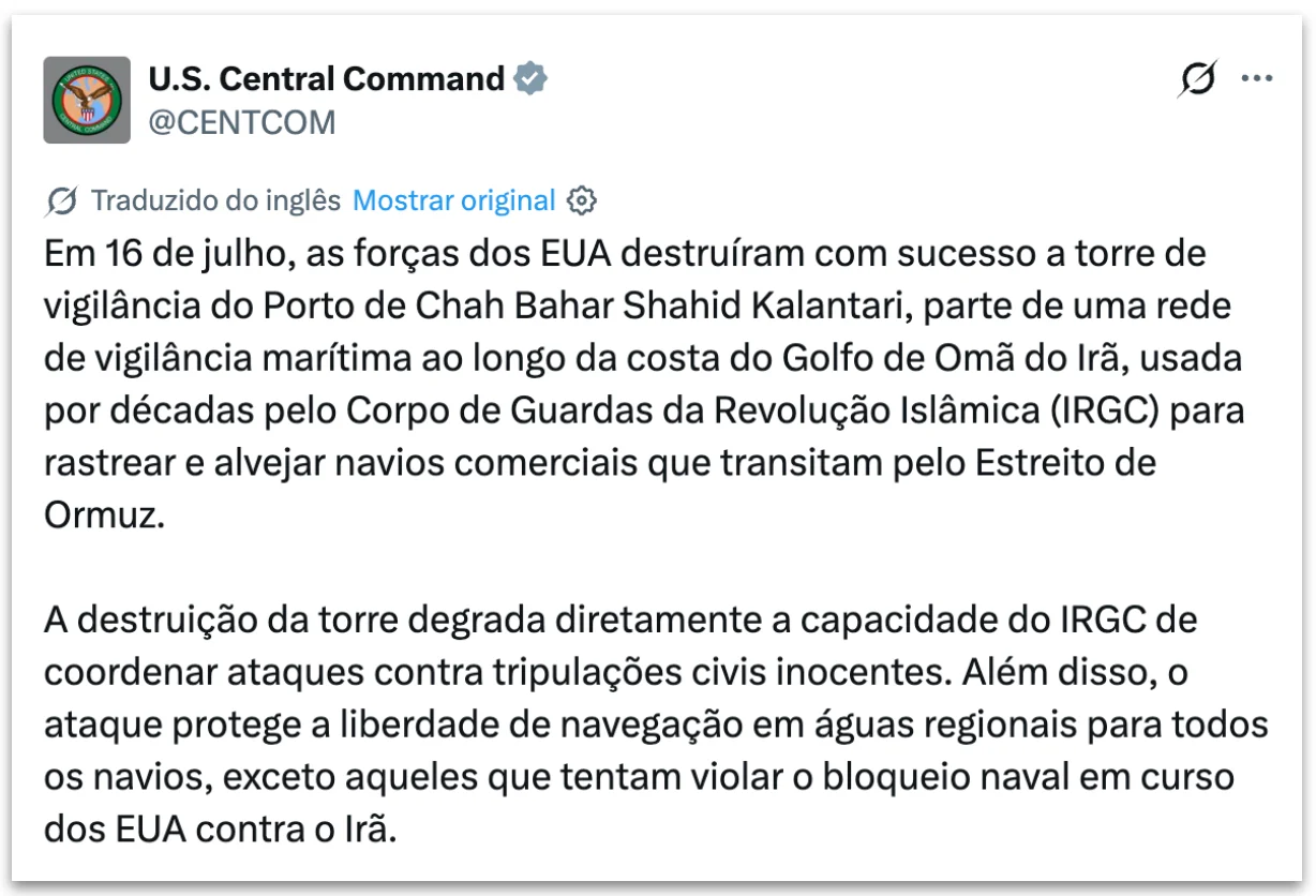 EUA destroem torre de vigilância do Irã