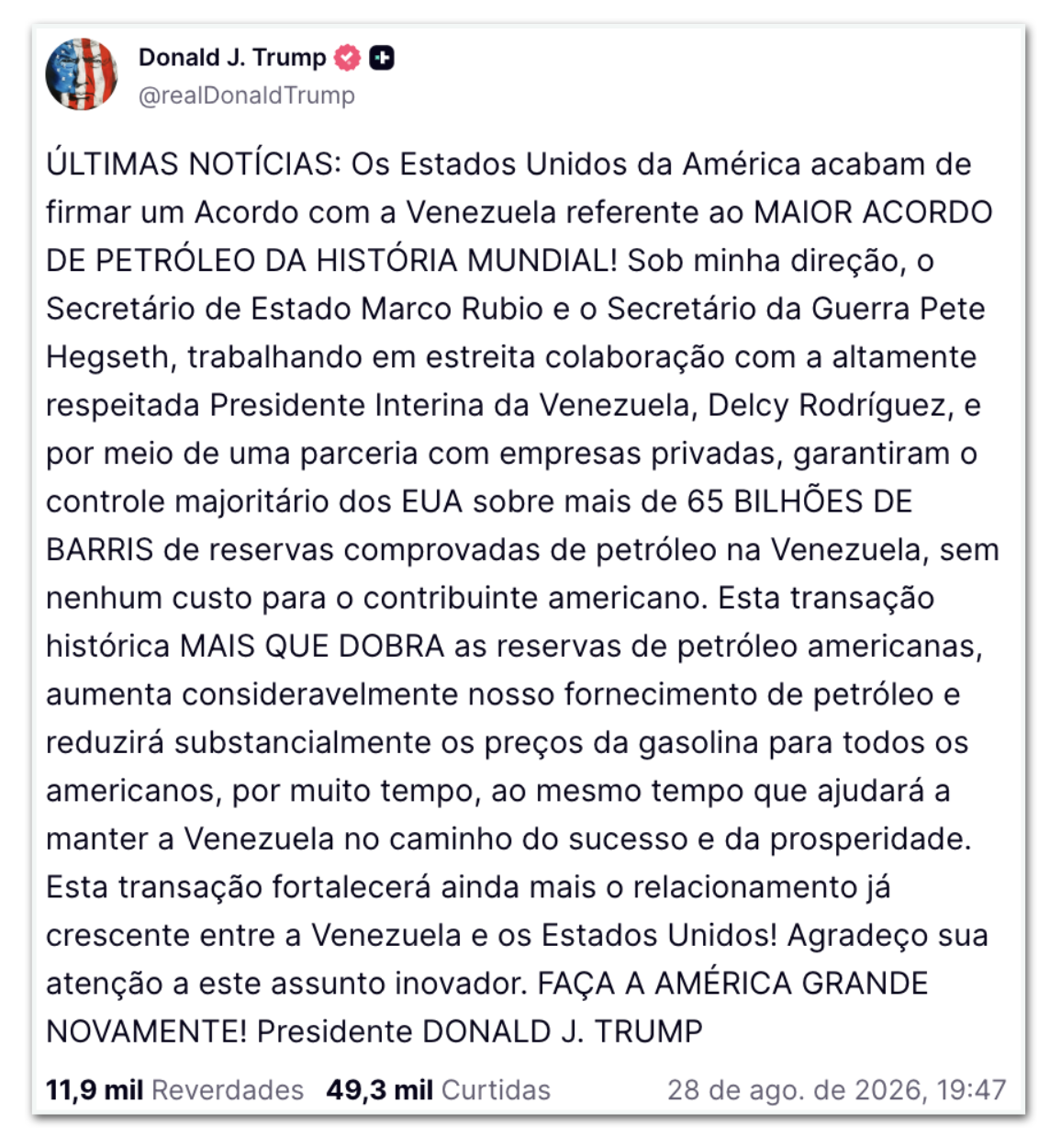 “Maior acordo de petróleo da história?