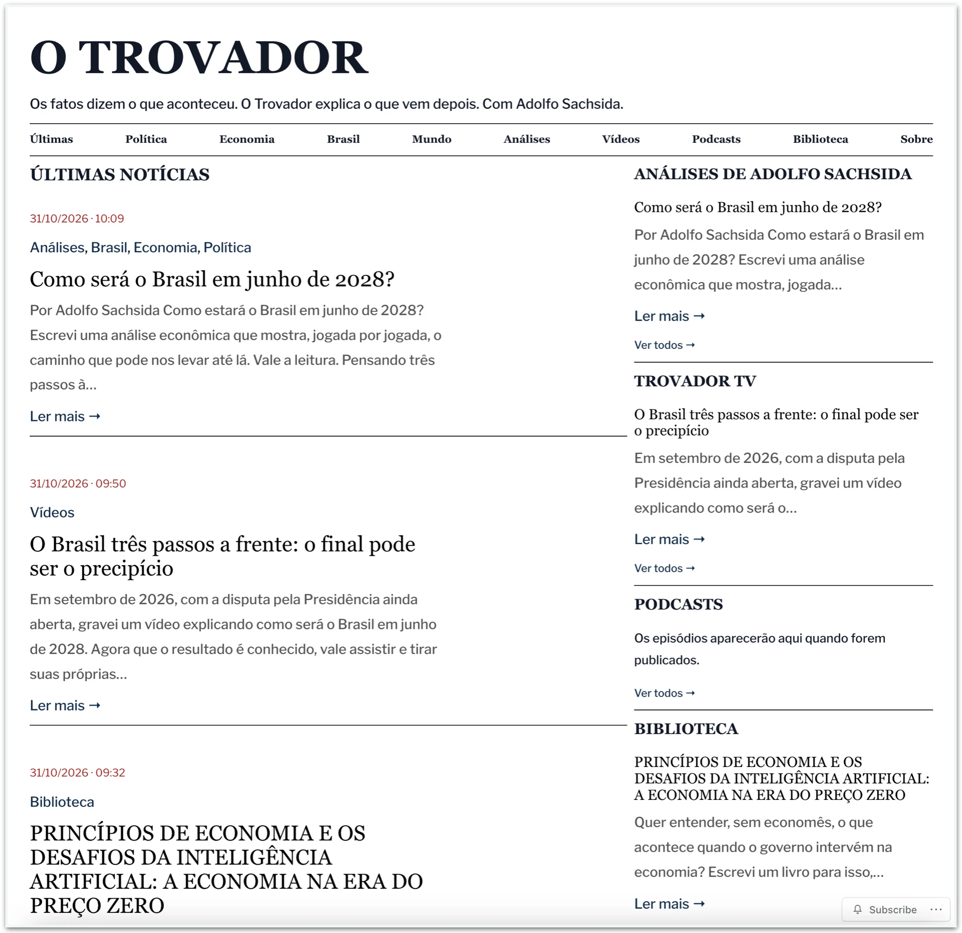 Ex-ministro Adolfo Sachsida lança site com análises políticas