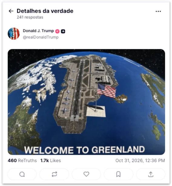 Trump posta imagem com Groenlândia como um porta